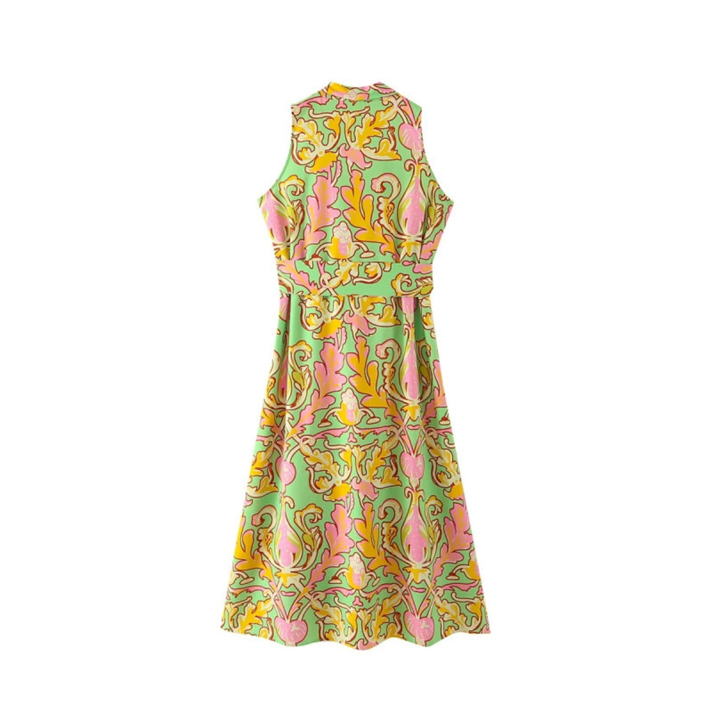 Spring Blazer Collar Belted Floral Print Dress